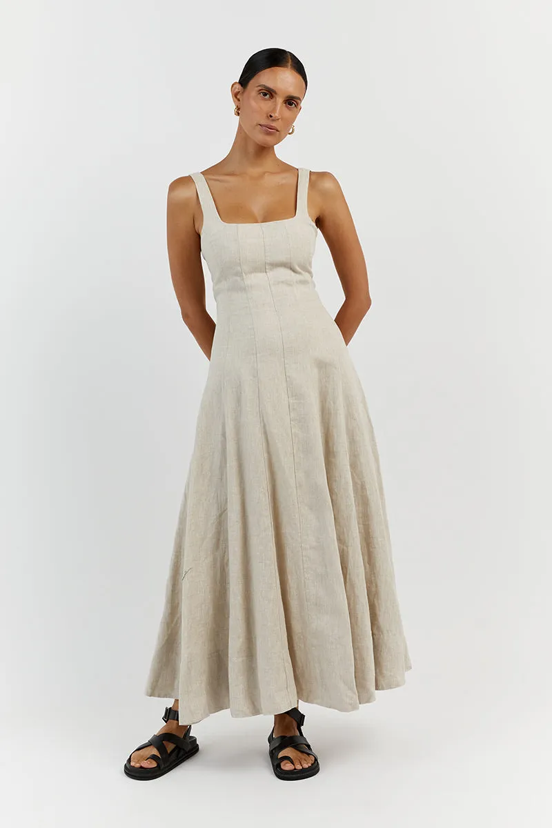 MILAHN NATURAL LINEN MIDI DRESS