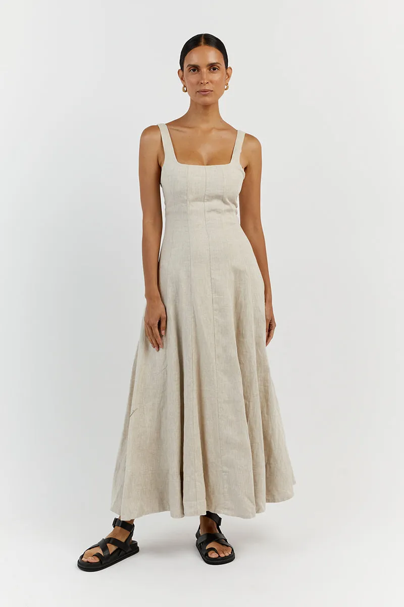 MILAHN NATURAL LINEN MIDI DRESS