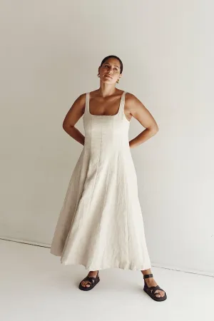 MILAHN NATURAL LINEN MIDI DRESS