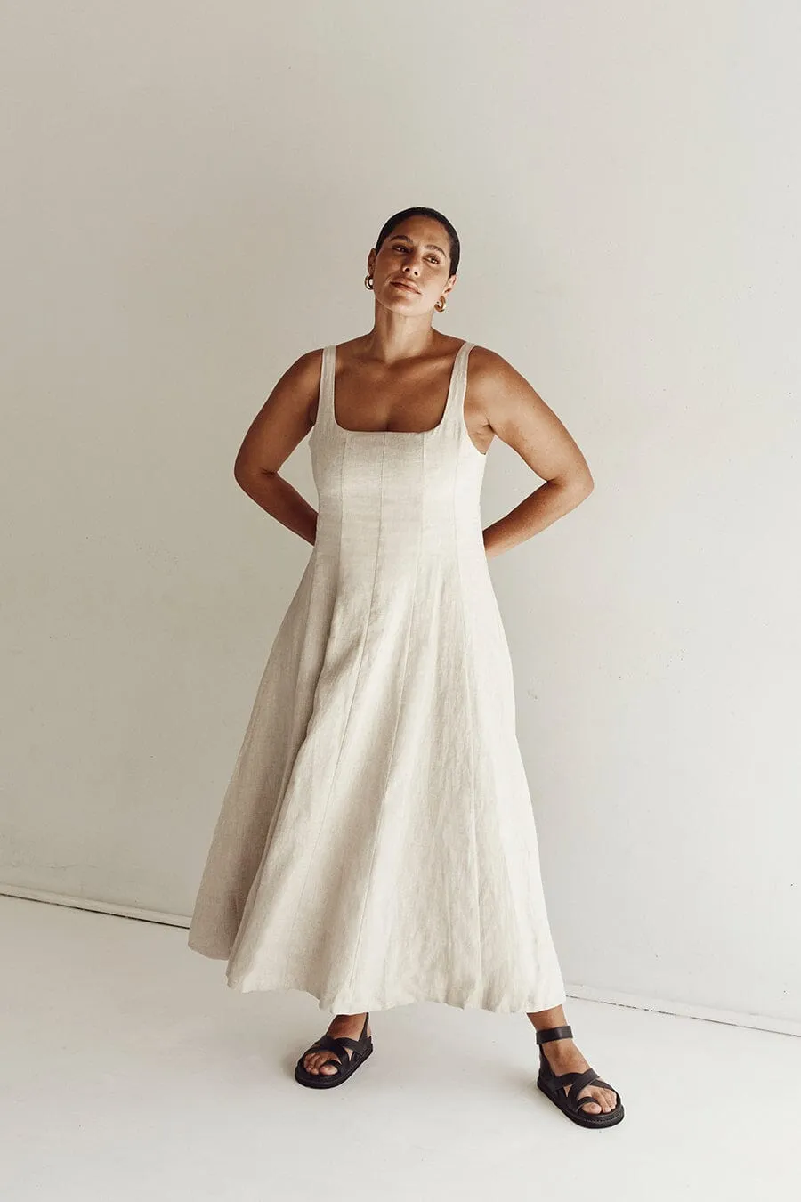 MILAHN NATURAL LINEN MIDI DRESS