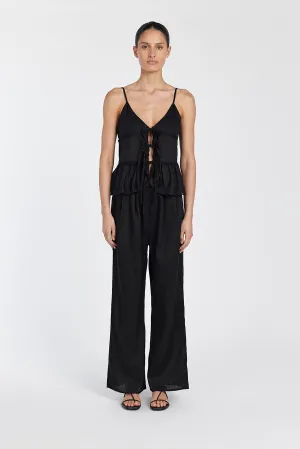 MIMI BLACK LINEN TIE FRONT TOP