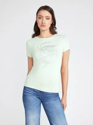 Mint Green Rhinestone Rose Logo T-Shirt
