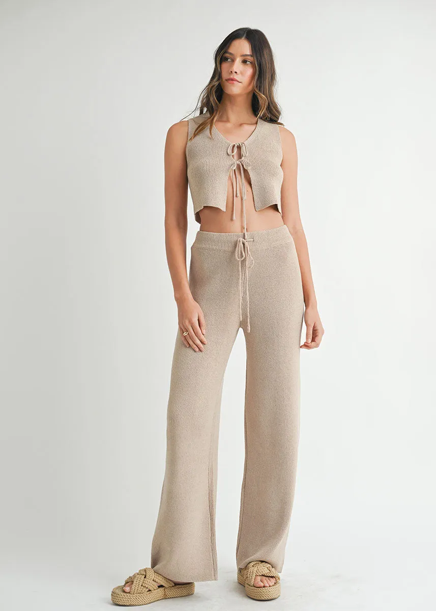 Mira Knit Tie Vest & Pant Set - Mocha