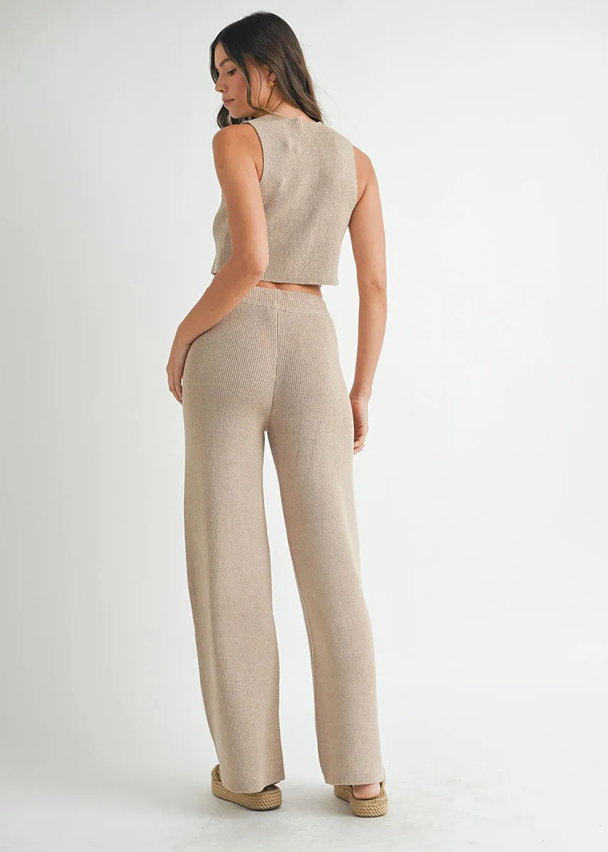 Mira Knit Tie Vest & Pant Set - Mocha