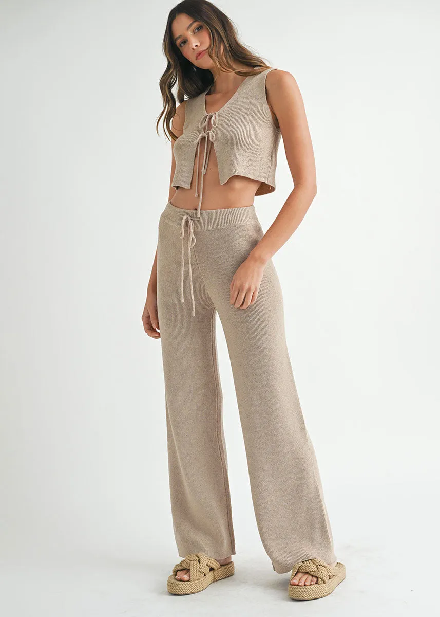 Mira Knit Tie Vest & Pant Set - Mocha
