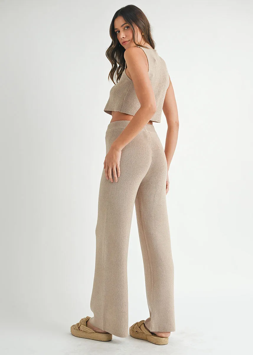 Mira Knit Tie Vest & Pant Set - Mocha