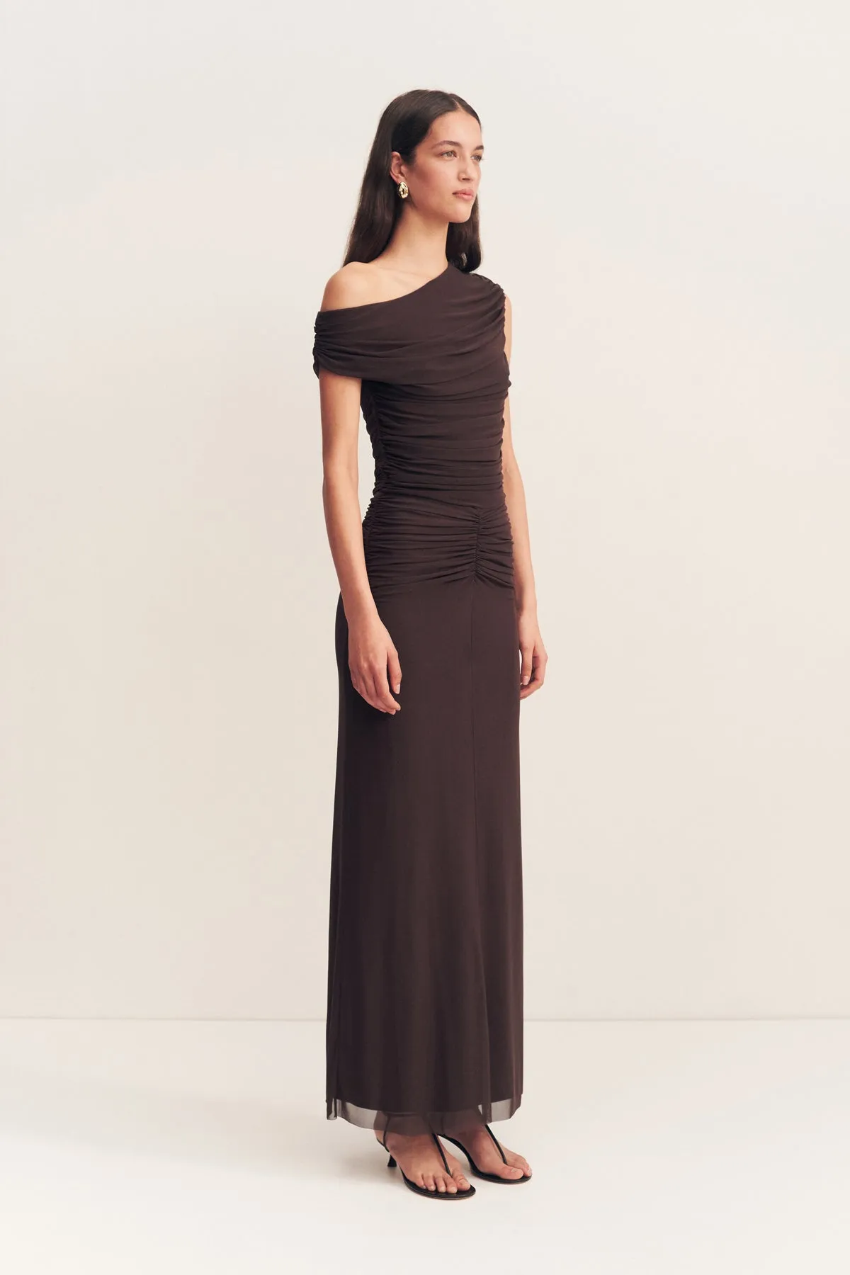 MIRA OFF SHOULDER MAXI DRESS - GANACHE