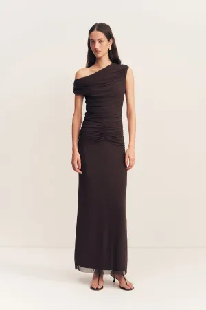 MIRA OFF SHOULDER MAXI DRESS - GANACHE