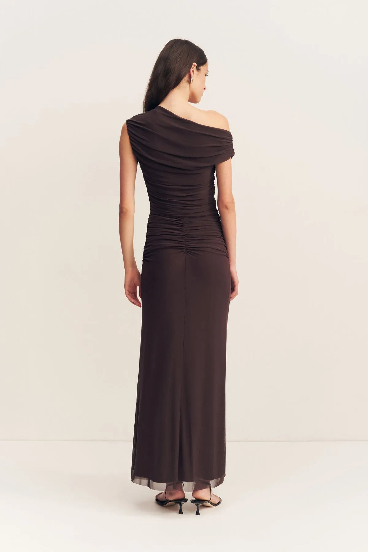 MIRA OFF SHOULDER MAXI DRESS - GANACHE