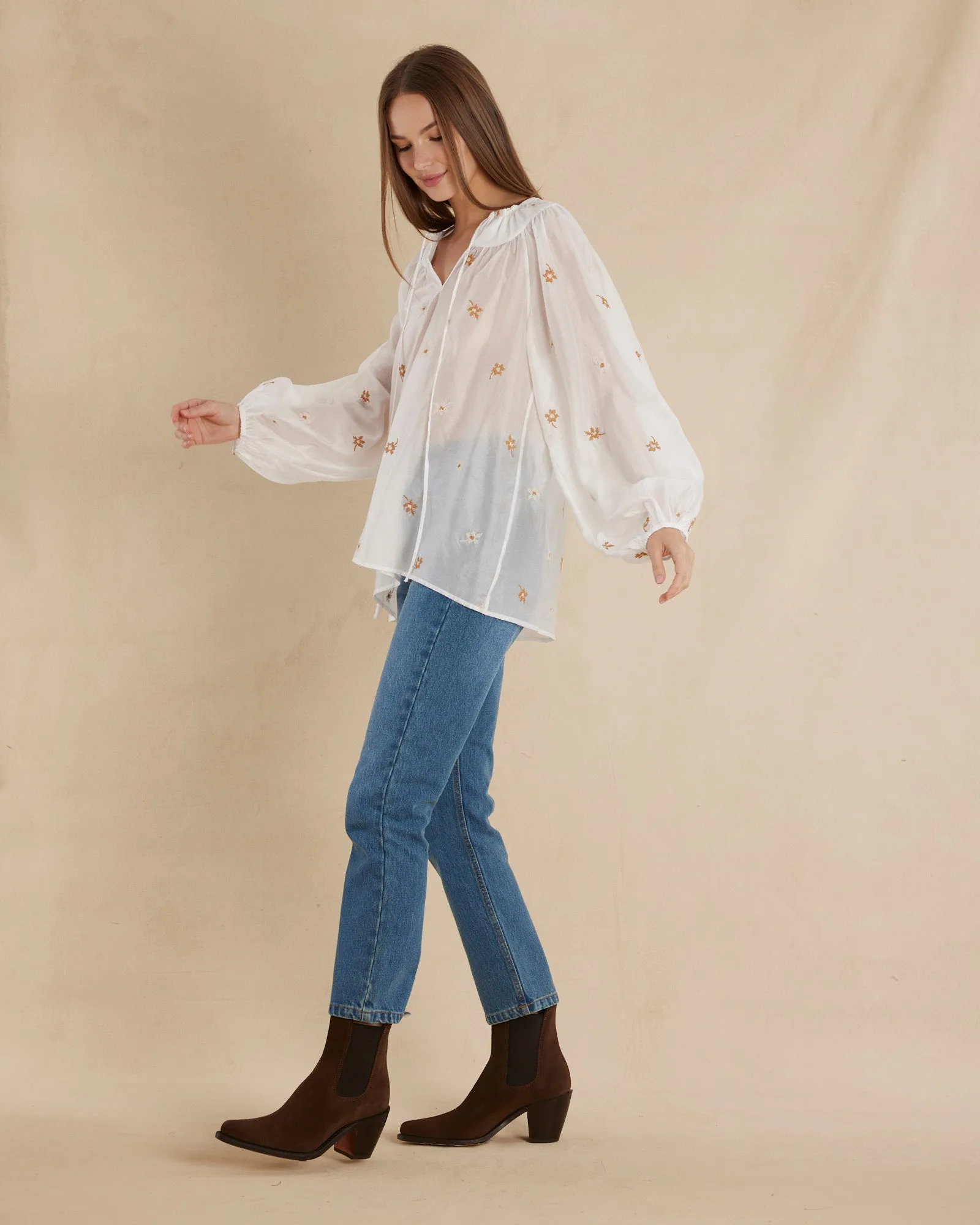 Monique Cross Stitch Blouse - White