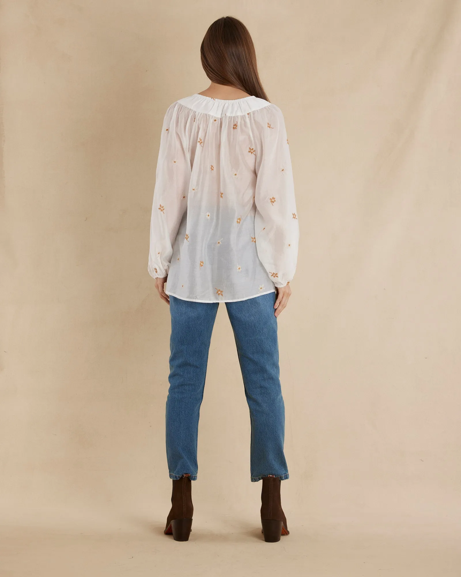 Monique Cross Stitch Blouse - White