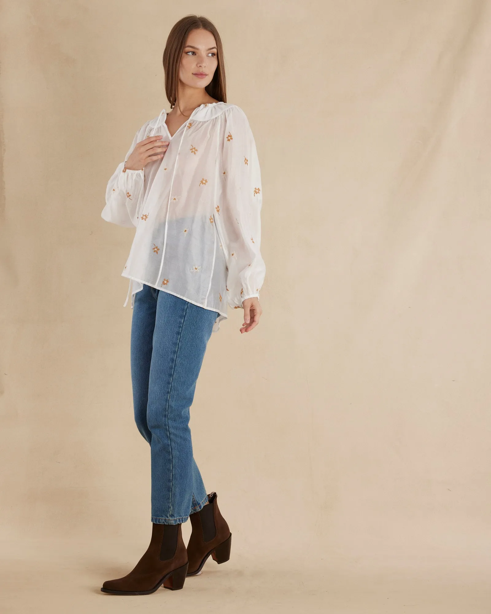 Monique Cross Stitch Blouse - White