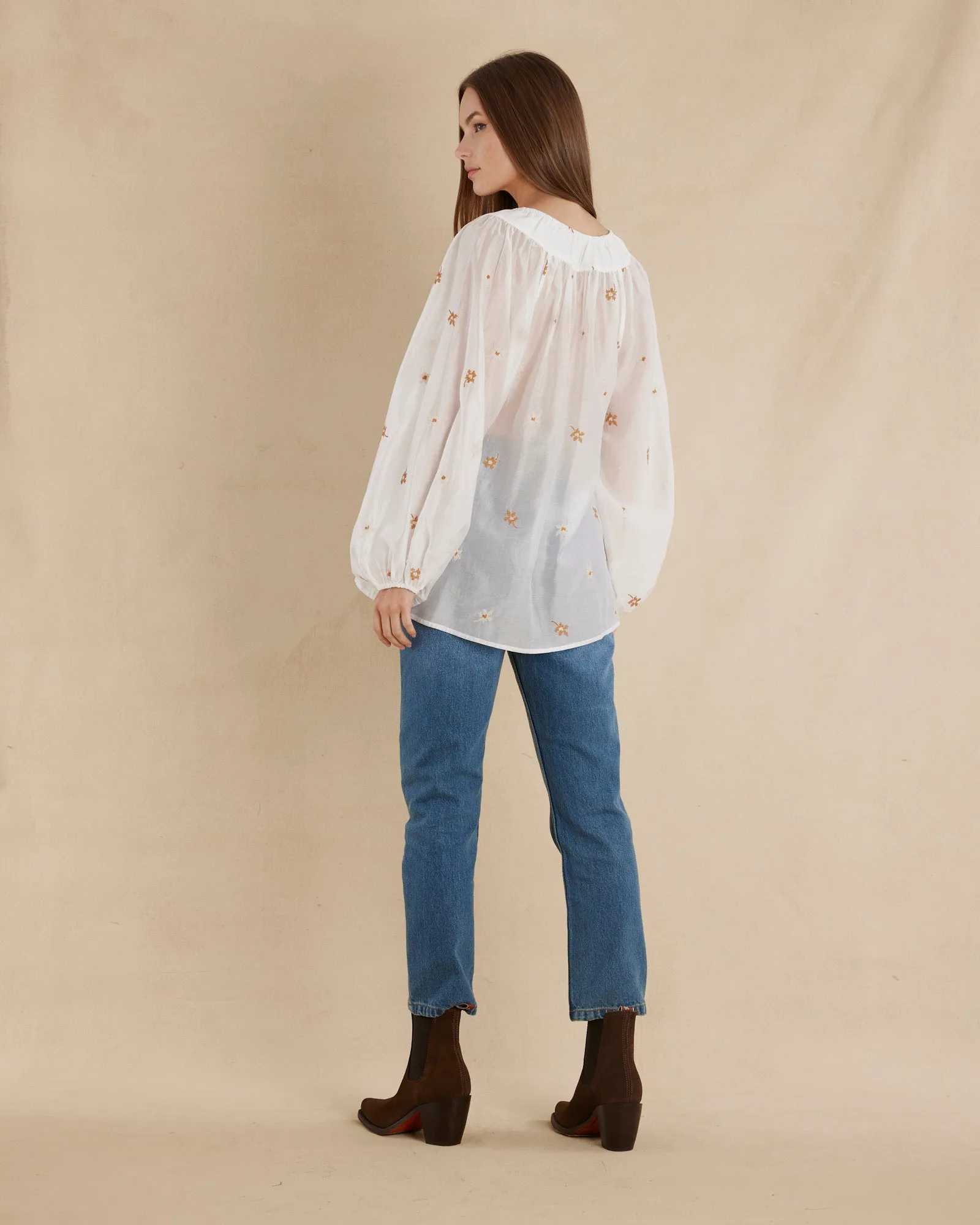 Monique Cross Stitch Blouse - White
