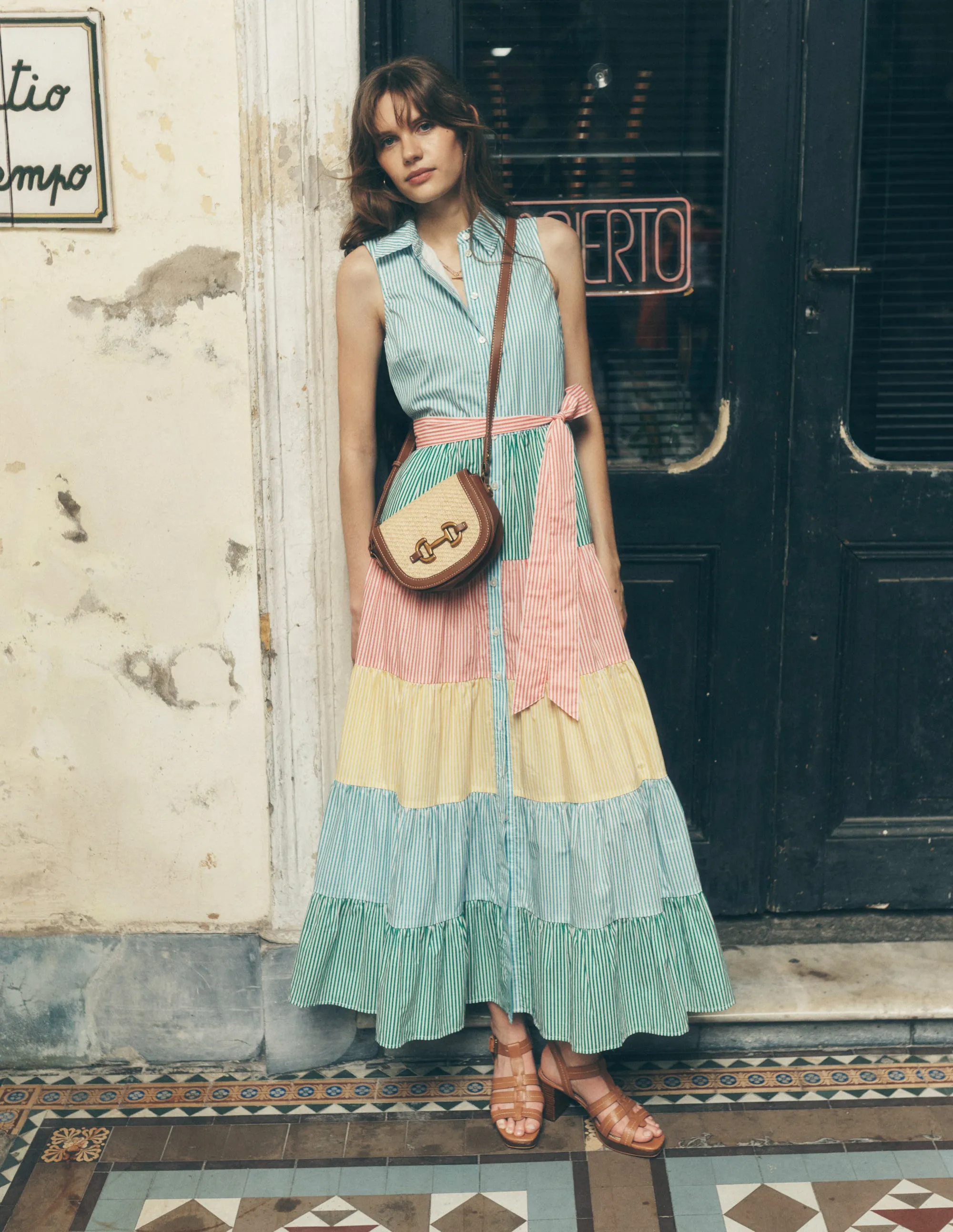 Multi Tiered Shirt Dress-Duck Egg Blue Stripe
