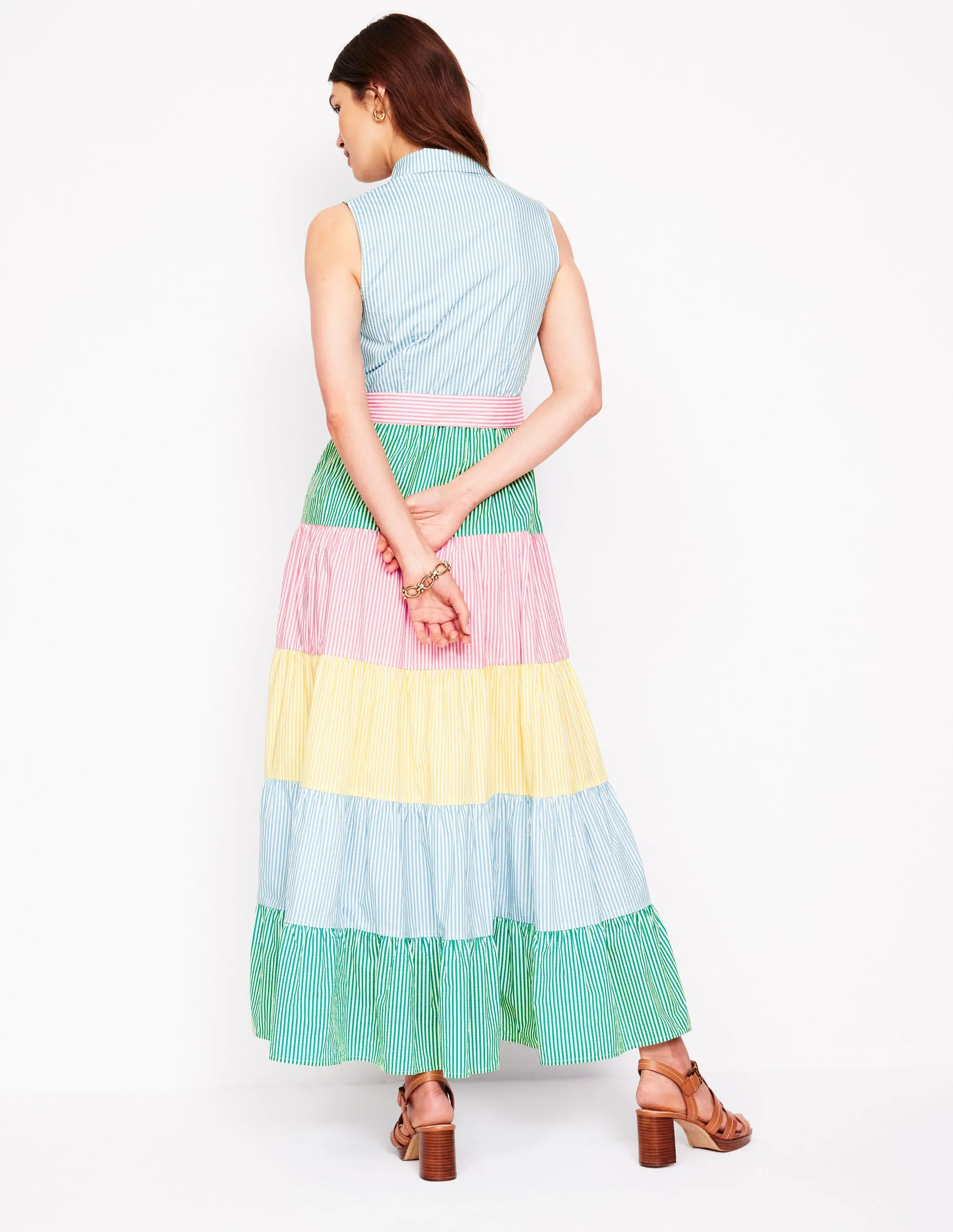 Multi Tiered Shirt Dress-Duck Egg Blue Stripe