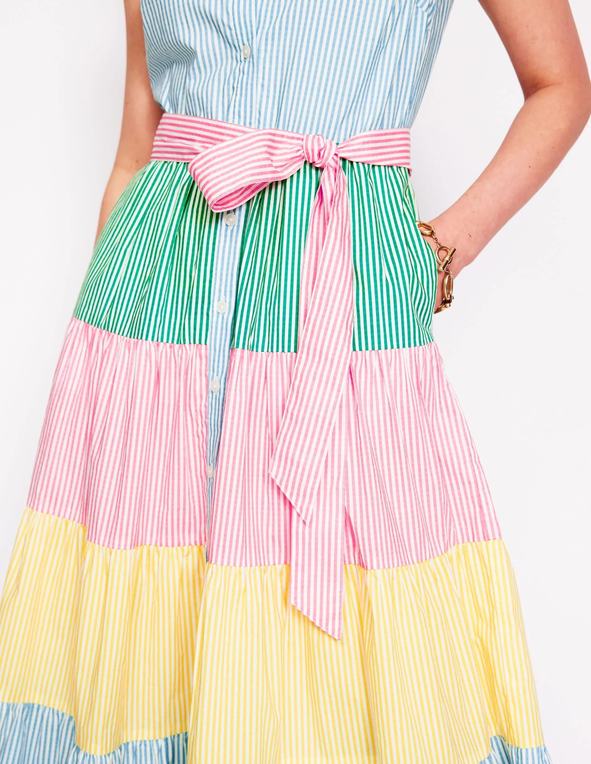 Multi Tiered Shirt Dress-Duck Egg Blue Stripe