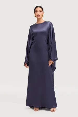 Nayla Silk Butterfly Inner Tie Abaya Dress - Twilight