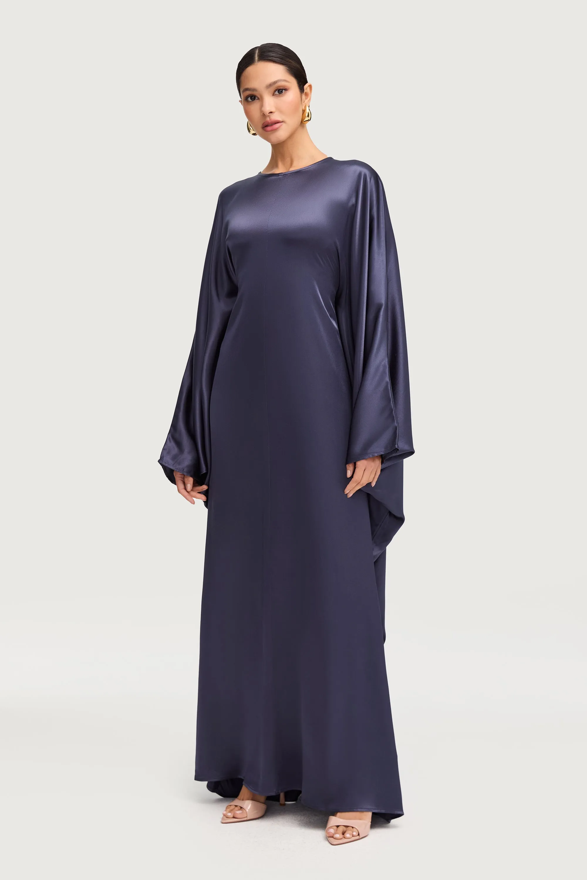 Nayla Silk Butterfly Inner Tie Abaya Dress - Twilight