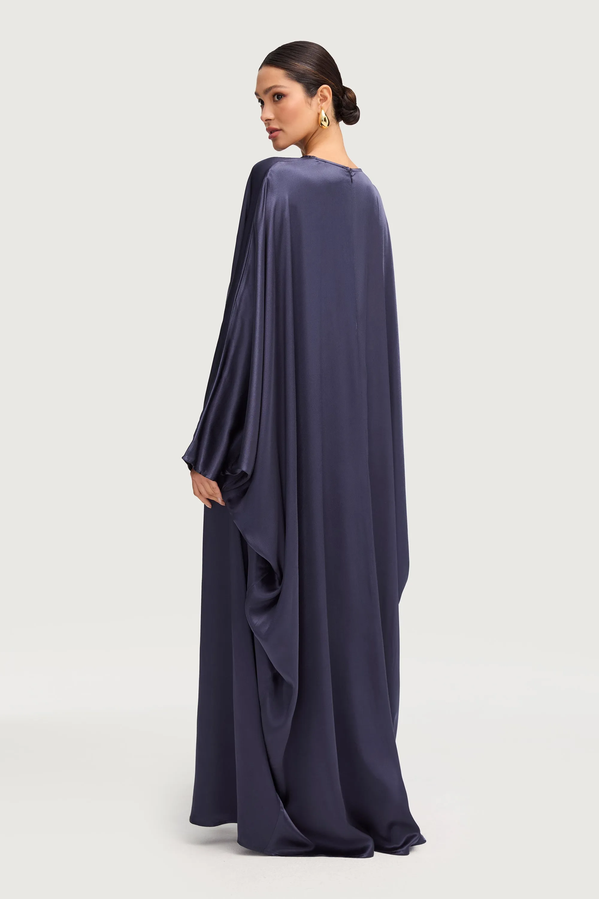 Nayla Silk Butterfly Inner Tie Abaya Dress - Twilight