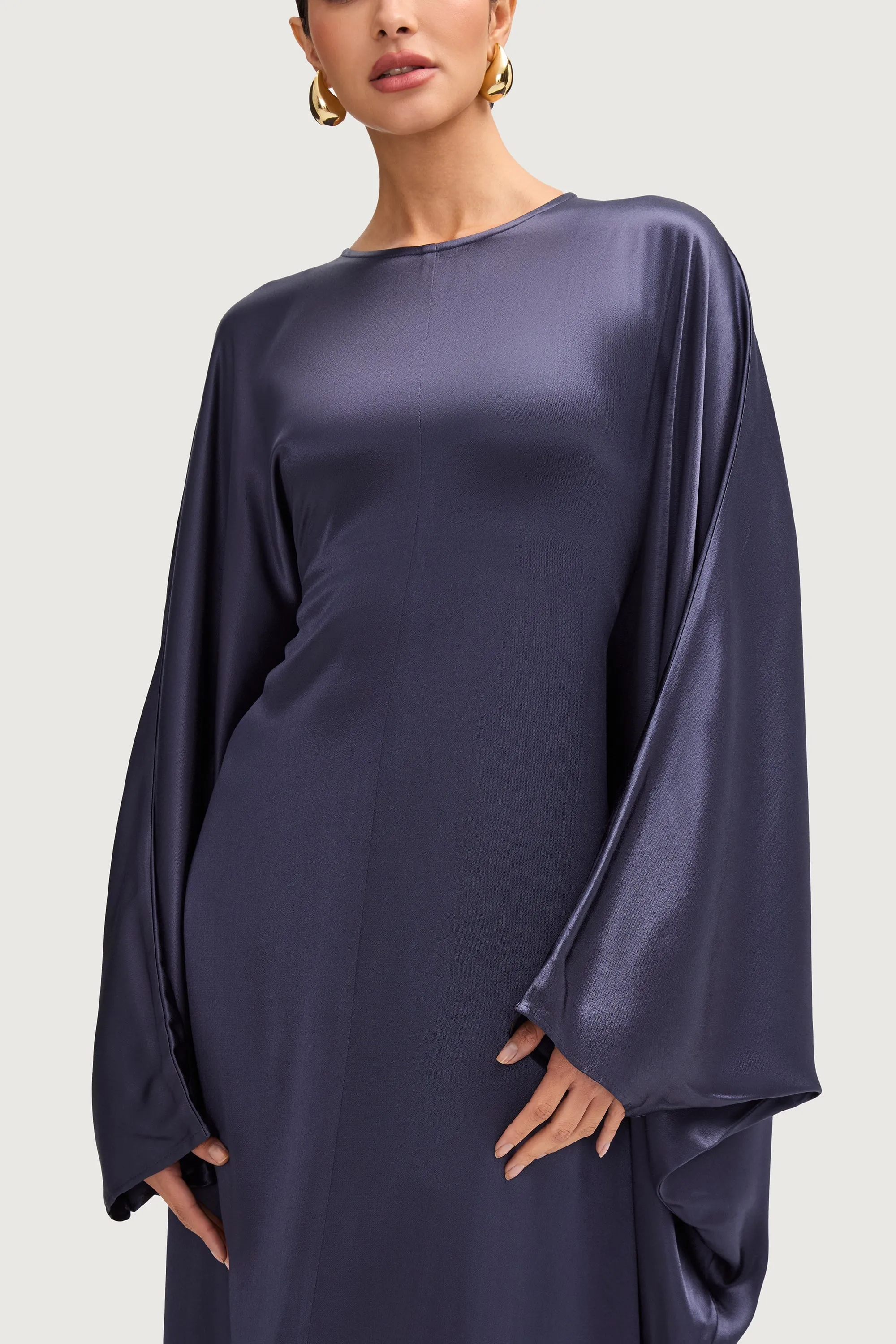 Nayla Silk Butterfly Inner Tie Abaya Dress - Twilight