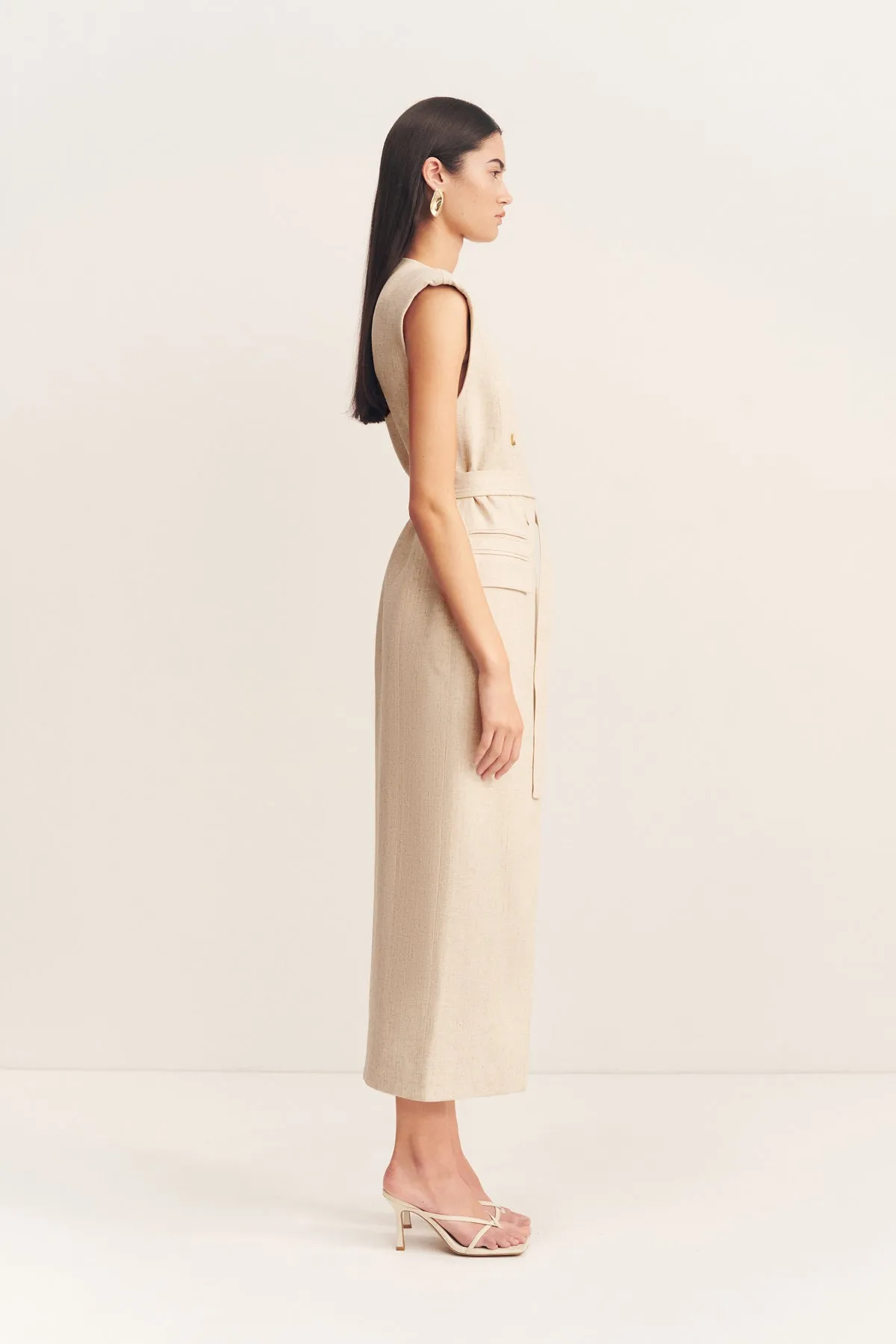 NEWMAN SLEEVELESS BLAZER MIDI DRESS - PARCHMENT