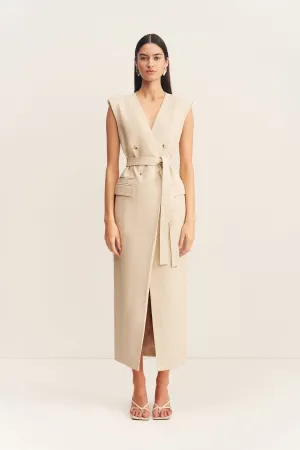 NEWMAN SLEEVELESS BLAZER MIDI DRESS - PARCHMENT