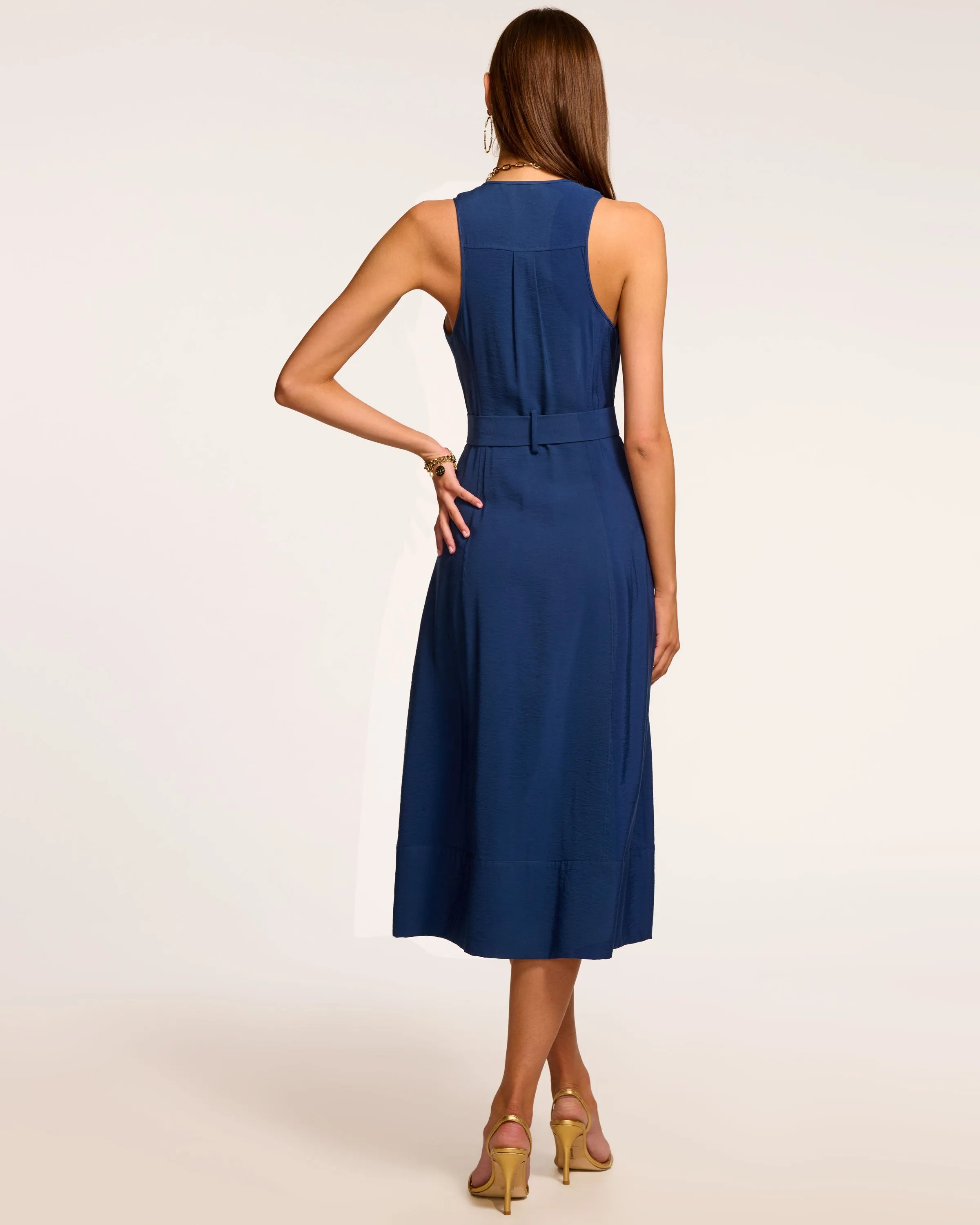 Nomi Sleeveless Belted Midi Dress
