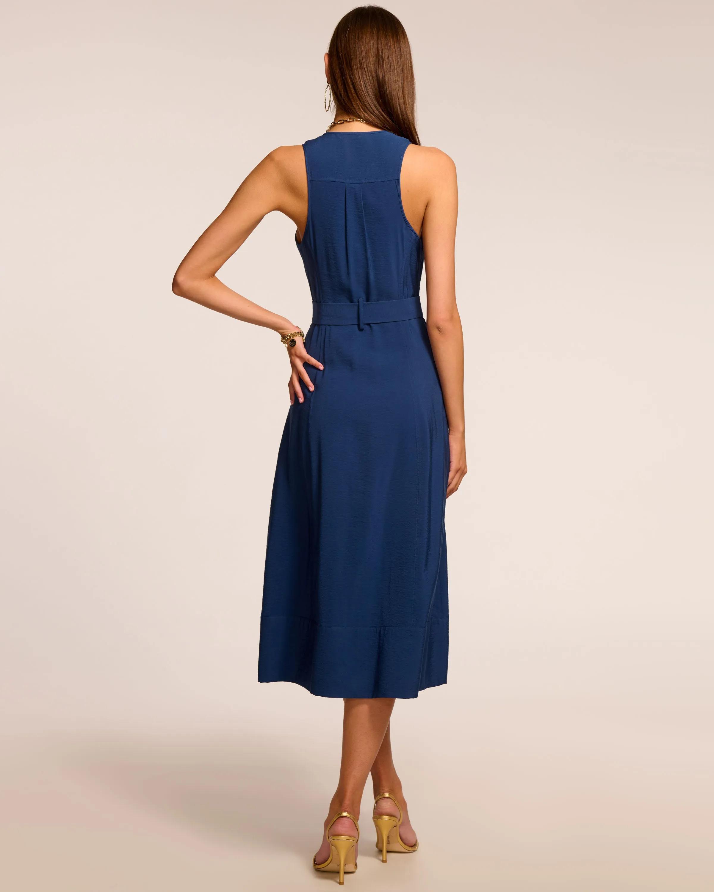 Nomi Sleeveless Belted Midi Dress