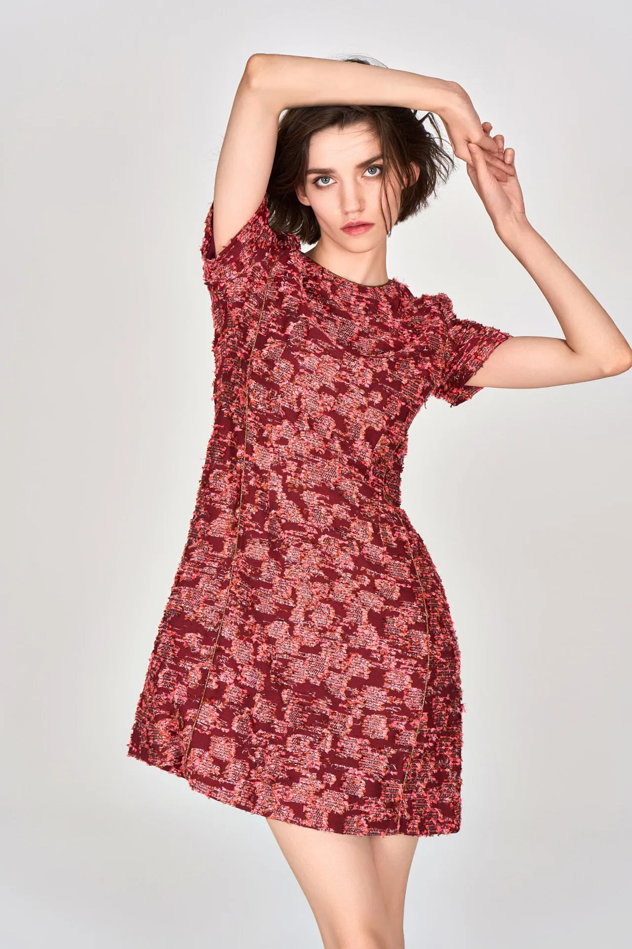 Orange Lurex Tweed Short Sleeves Dress
