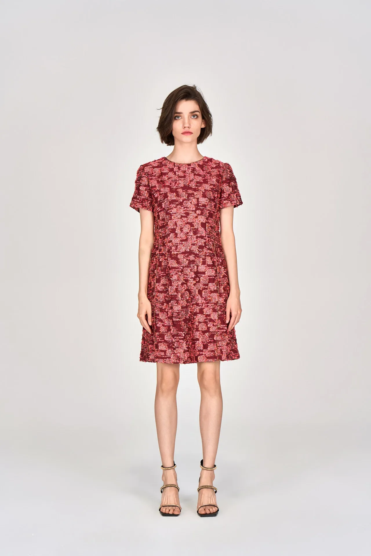 Orange Lurex Tweed Short Sleeves Dress