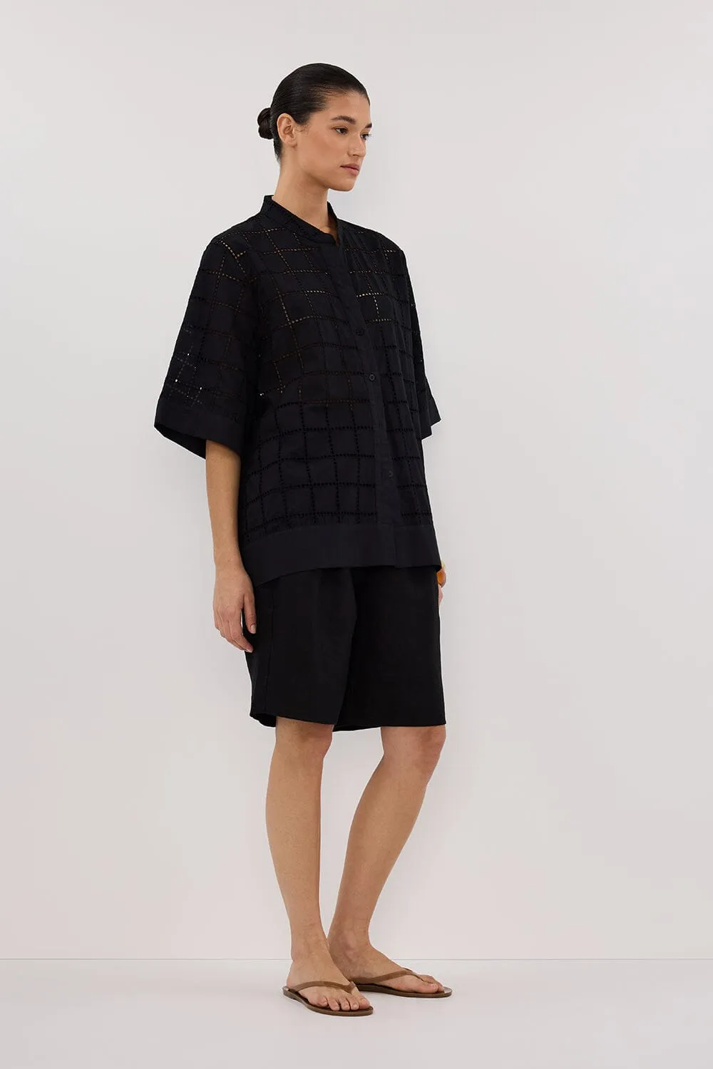 OWEN BLACK SLEEVED BRODERIE SHIRT