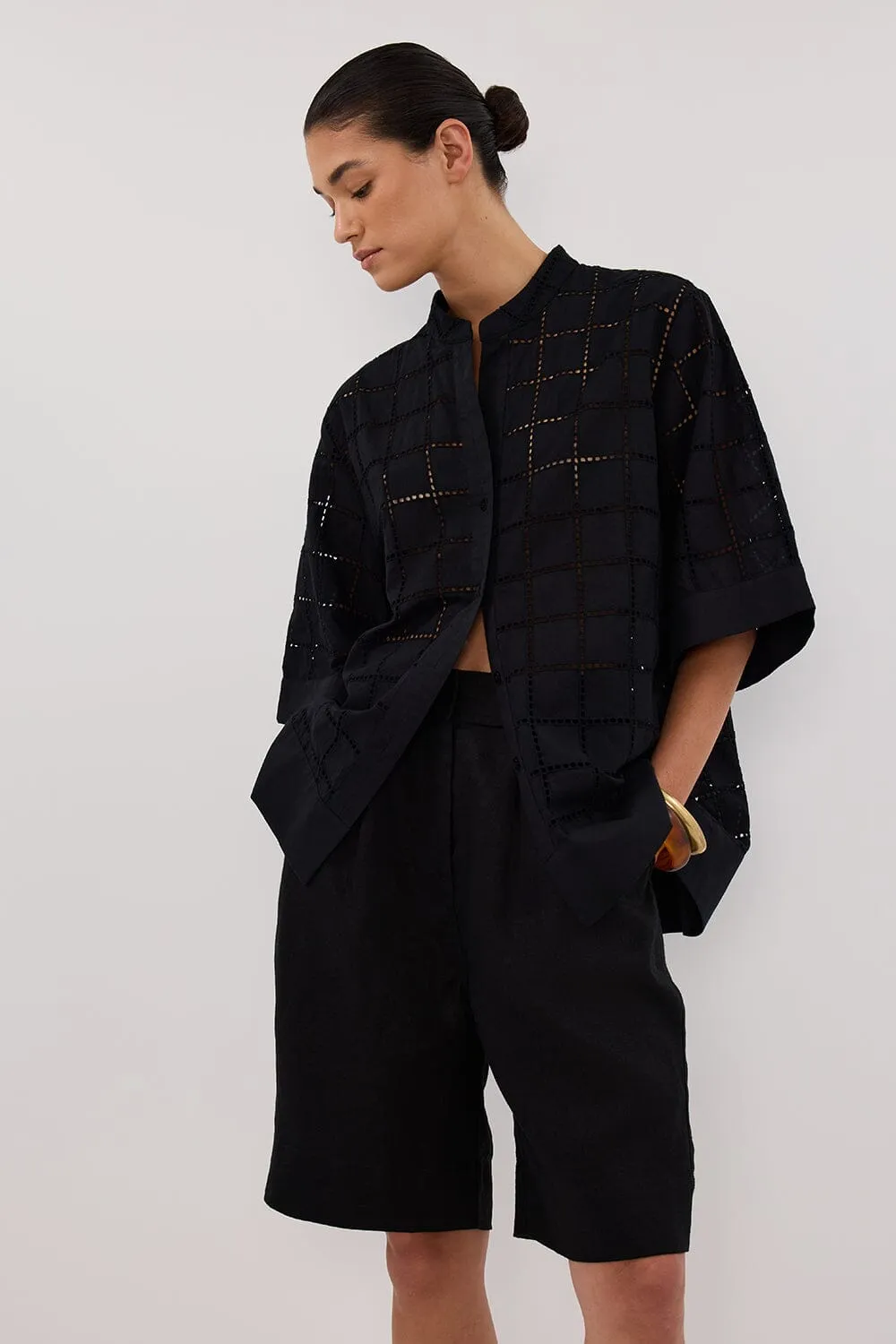 OWEN BLACK SLEEVED BRODERIE SHIRT