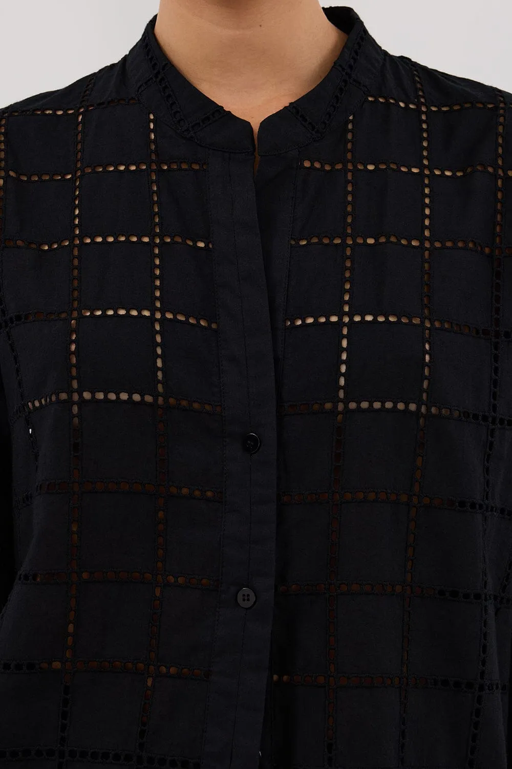 OWEN BLACK SLEEVED BRODERIE SHIRT