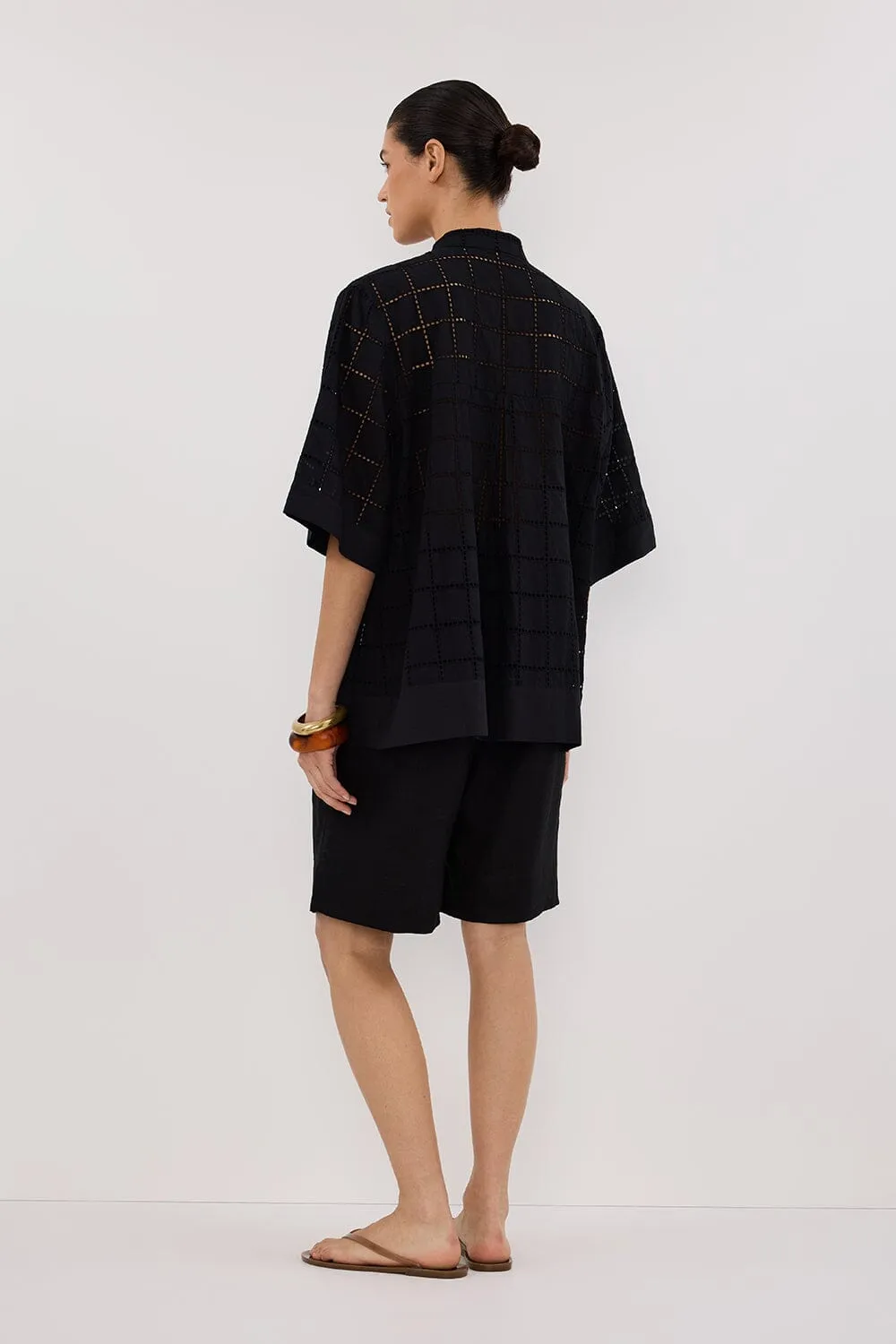 OWEN BLACK SLEEVED BRODERIE SHIRT