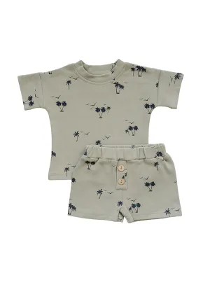 Palm Tree Button Short Set