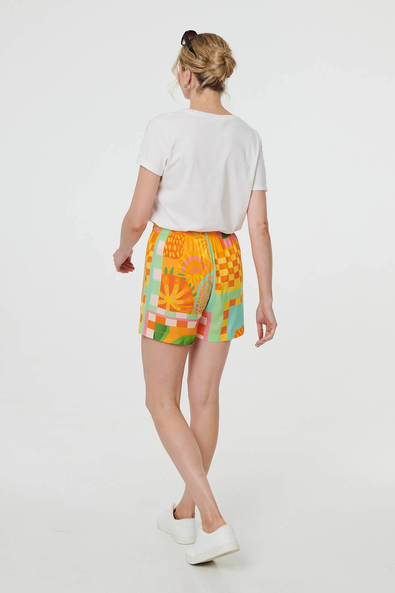 Patchwork Print Tie Waist Relaxed Shorts
