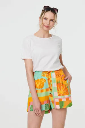 Patchwork Print Tie Waist Relaxed Shorts