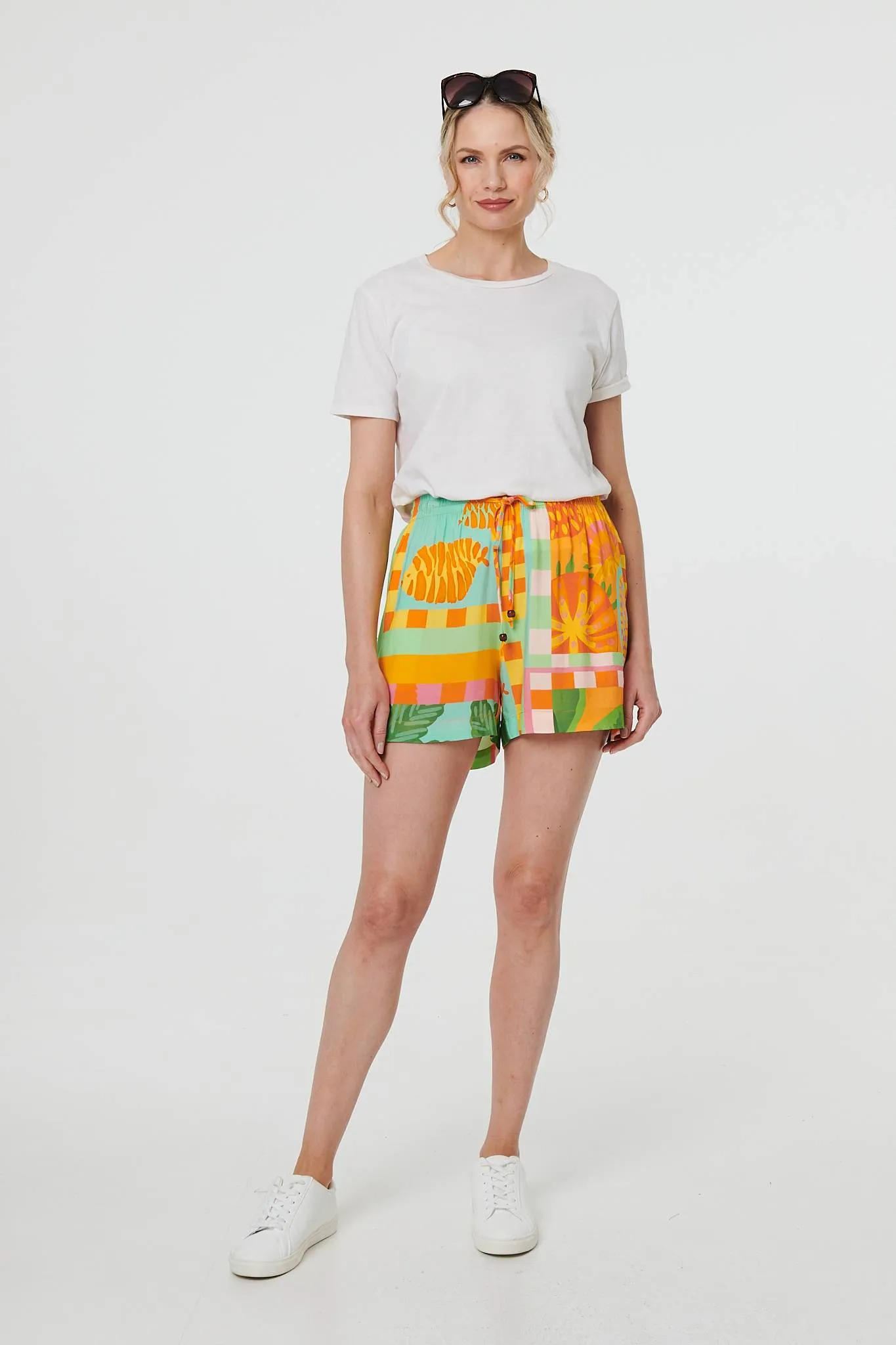 Patchwork Print Tie Waist Relaxed Shorts