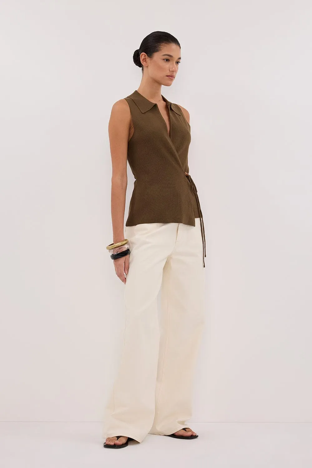 PAULA OLIVE WRAP KNIT TOP