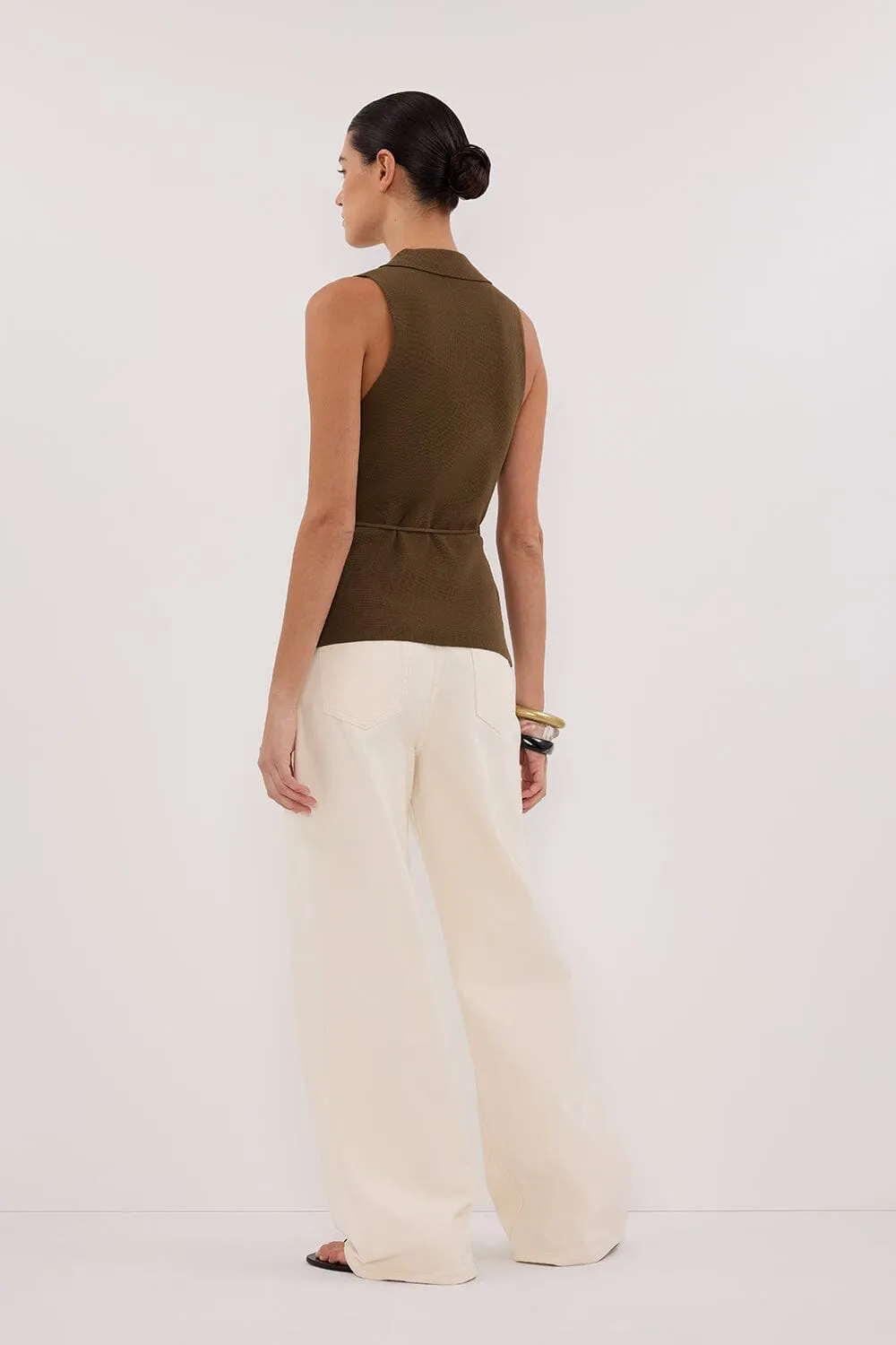 PAULA OLIVE WRAP KNIT TOP
