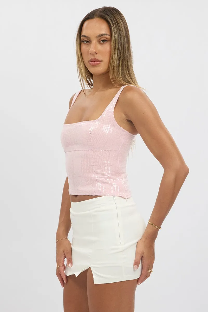 Pink Sequin Top Sleeveless