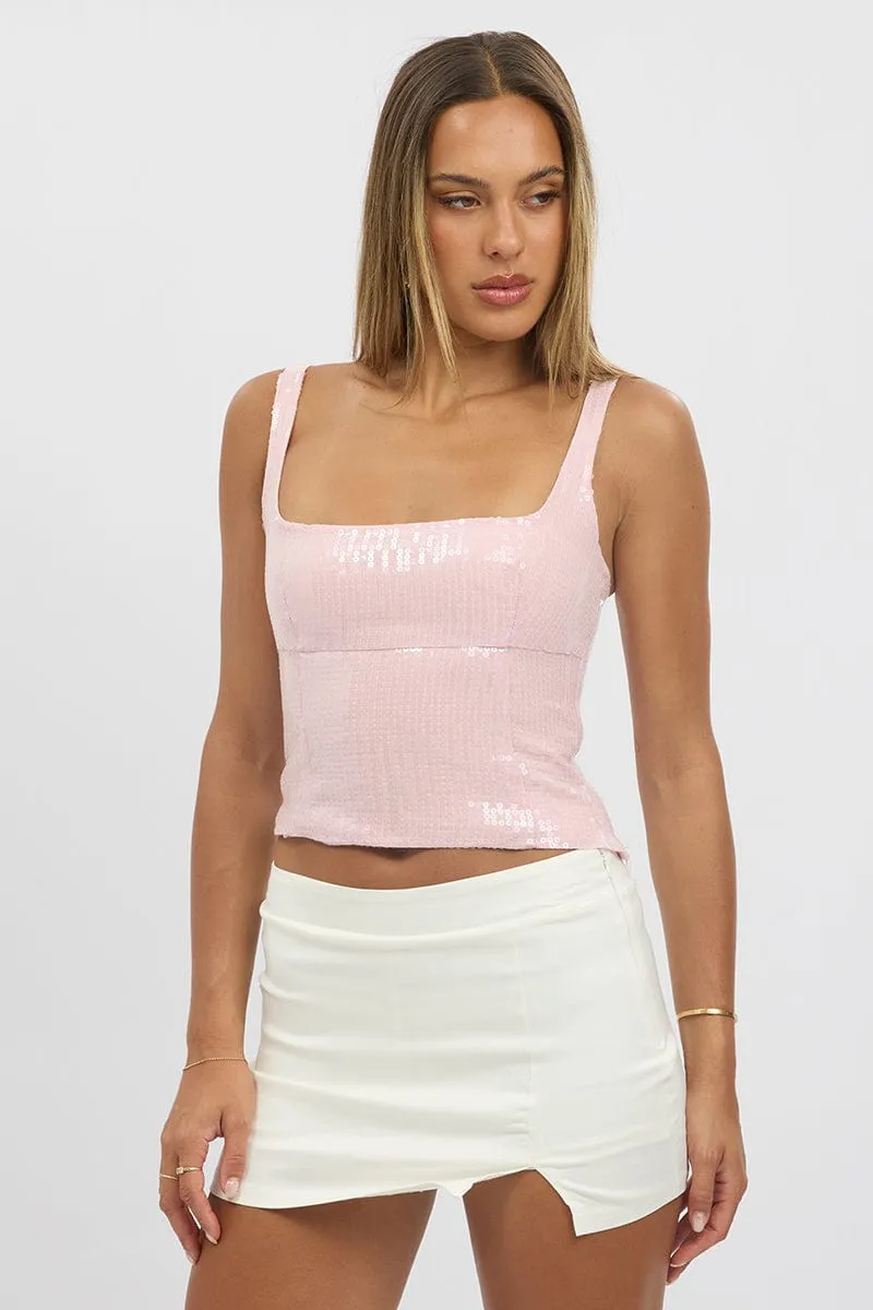 Pink Sequin Top Sleeveless