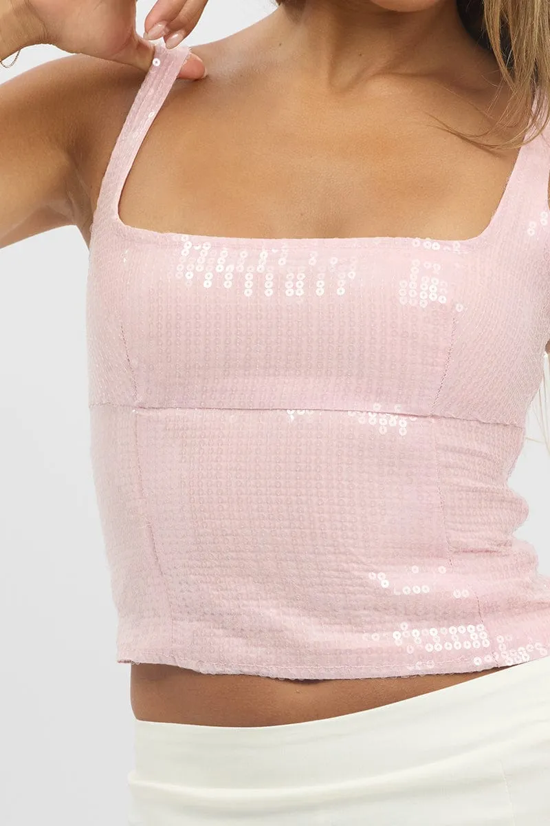 Pink Sequin Top Sleeveless