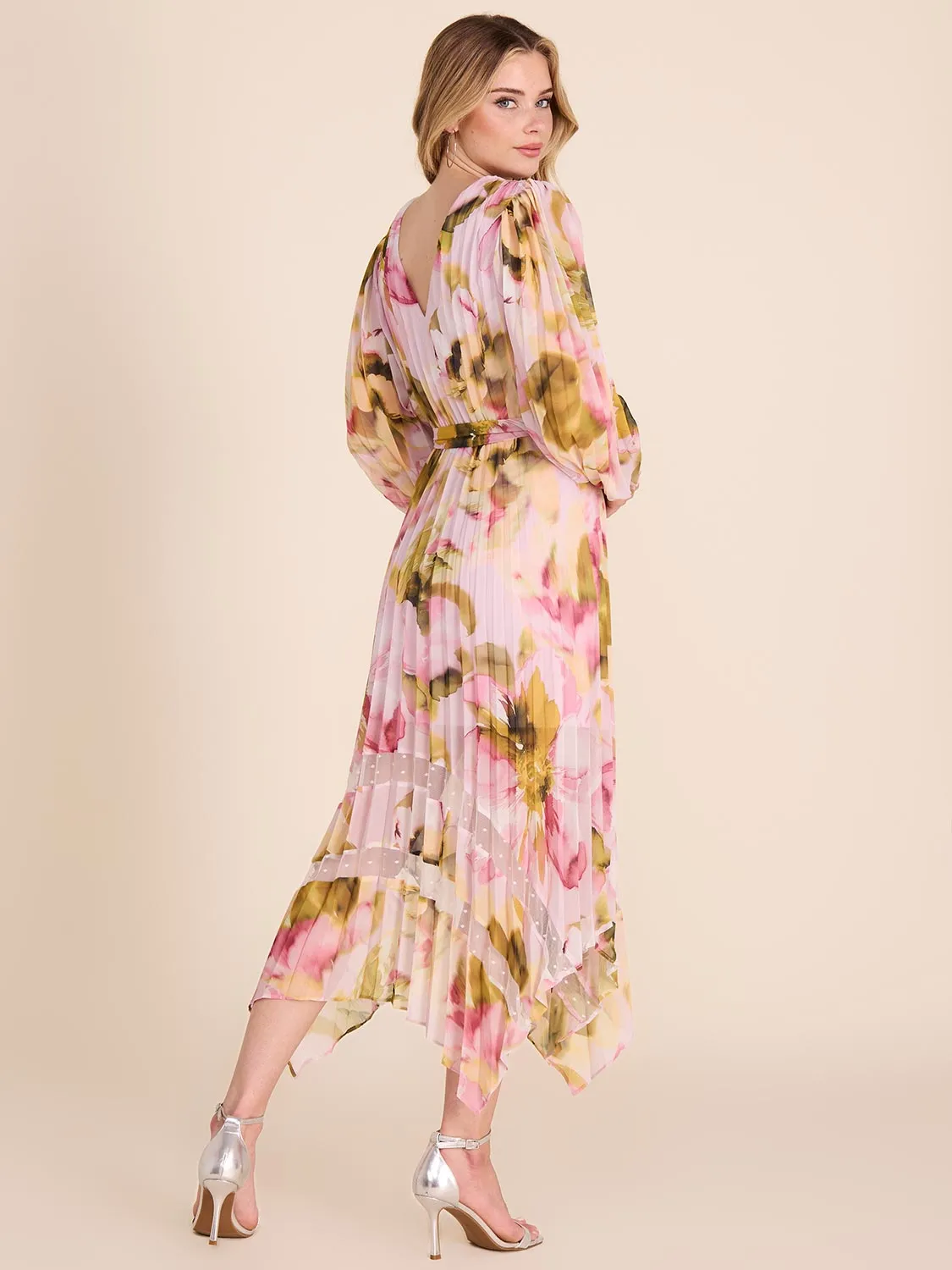 Pleated Fit & Flare Floral Midi Dress