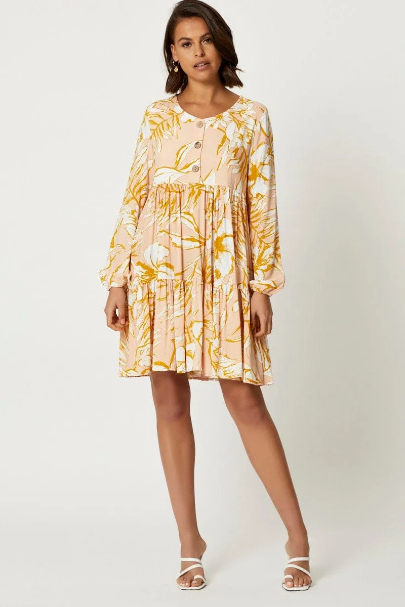 Print Button Front Dress