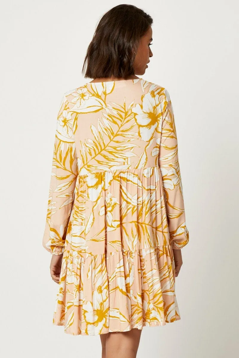Print Button Front Dress