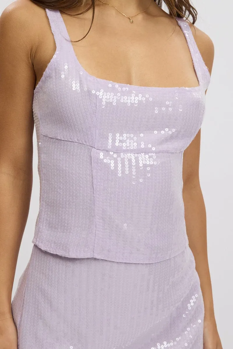 Purple Sequin Top Sleeveless