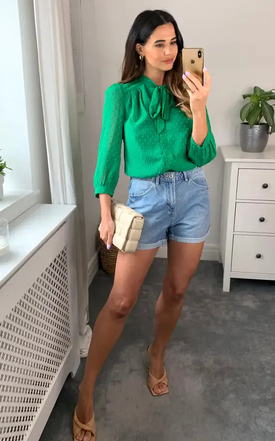 Pussybow Blouse Dobby Green