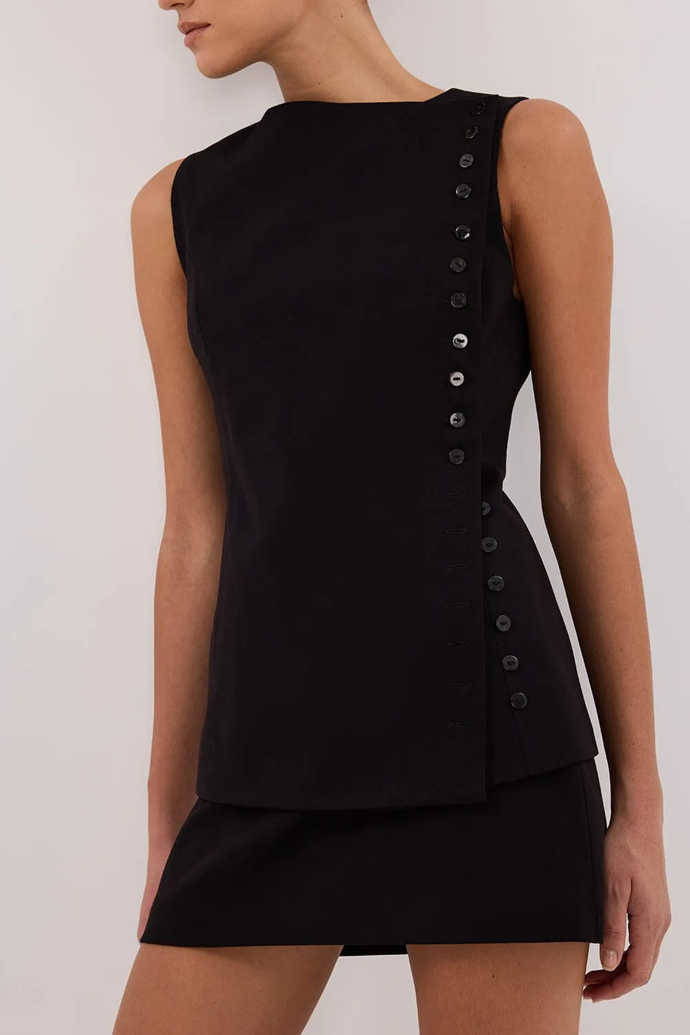 REN BLACK SIDE BUTTON VEST