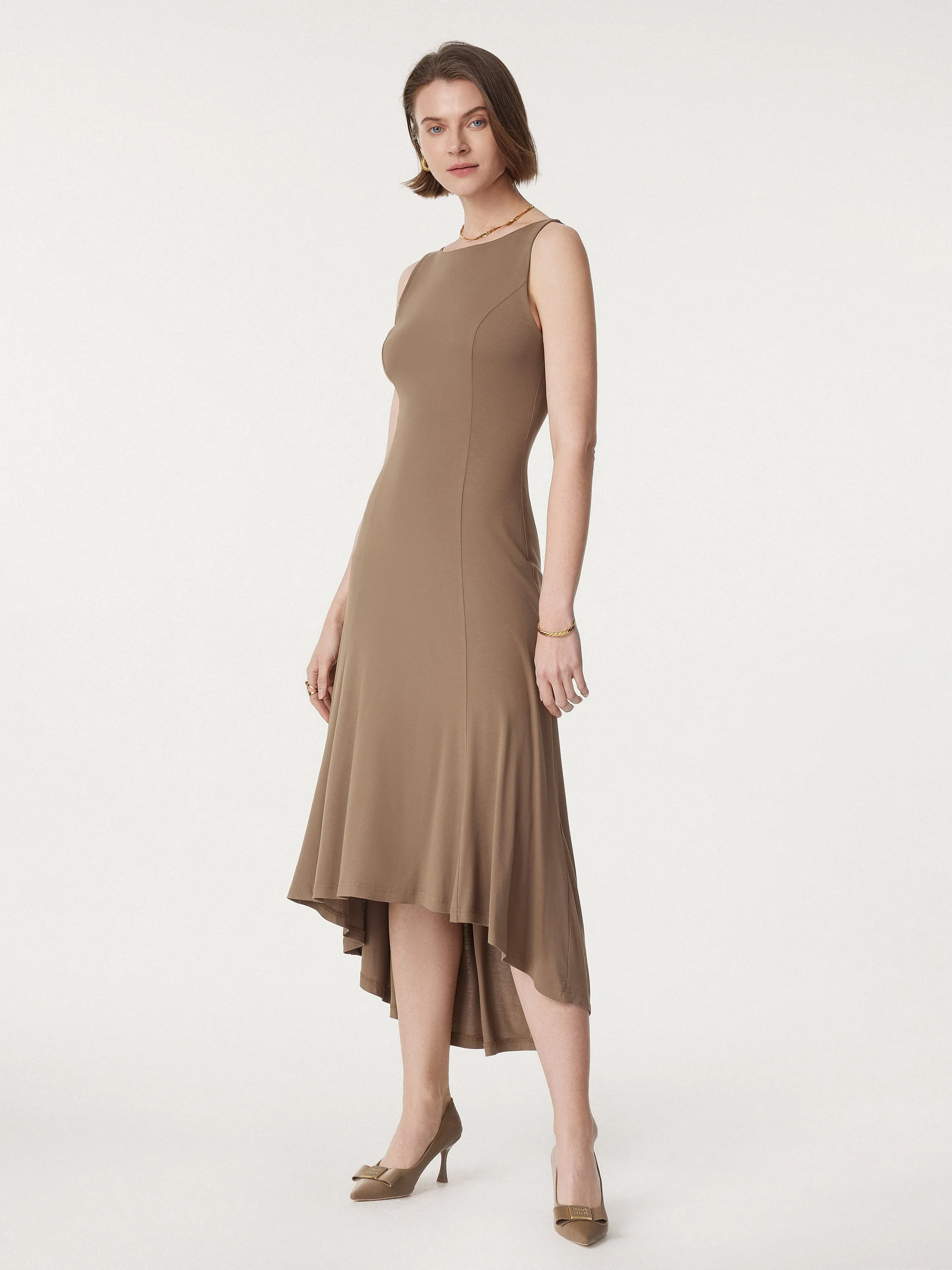 Retreat Boatneck Sleeveless High-low Midi Dress